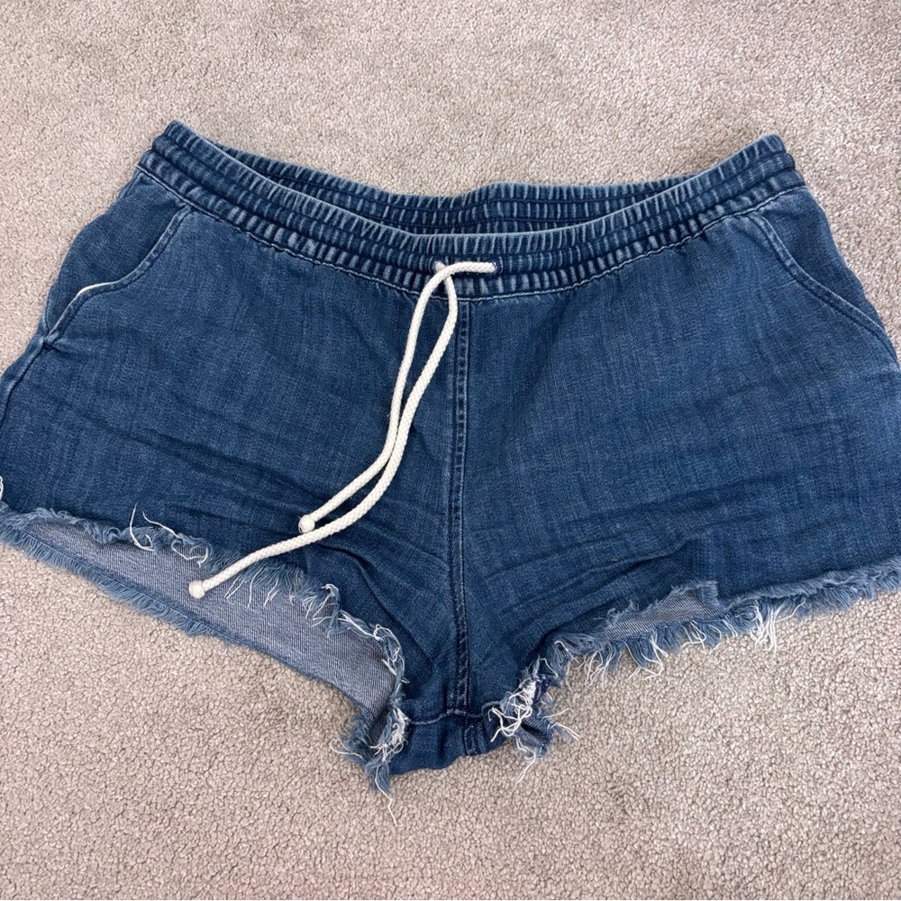 Aerie Blue Jean Shorts with Frayed Hem